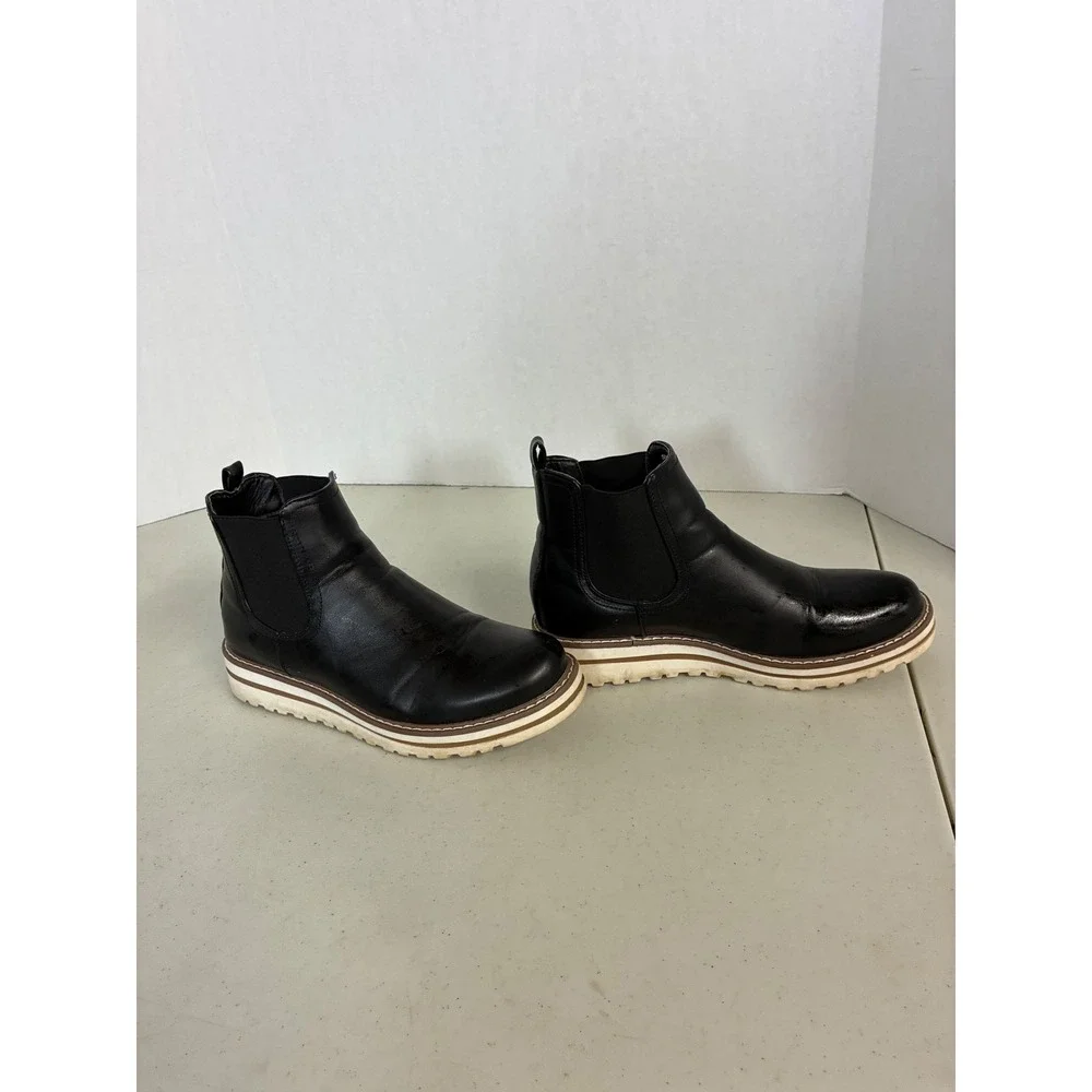 Black Faux‎ Leather Chelsea Platform Ankle Boots Lug Sole ST2185-1 Womens 8